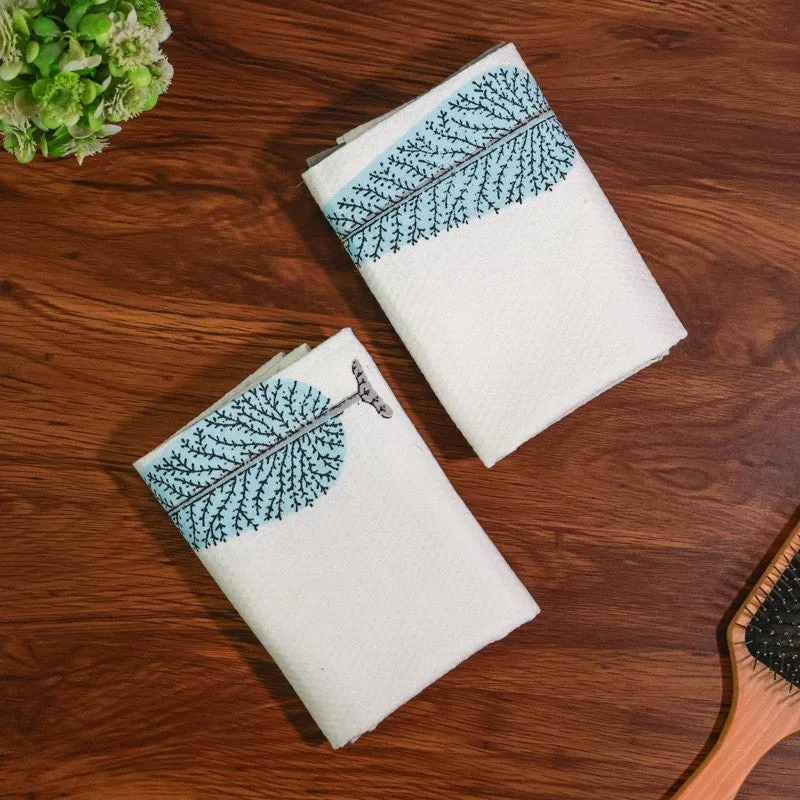 Palm Whisper Cotton Hand Towel (Blue) - Set Of Two media 5