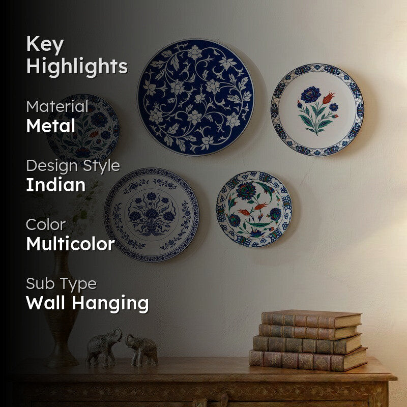 Floral Porcelain Harmony Metal Wall Plates - Set Of Five media 2
