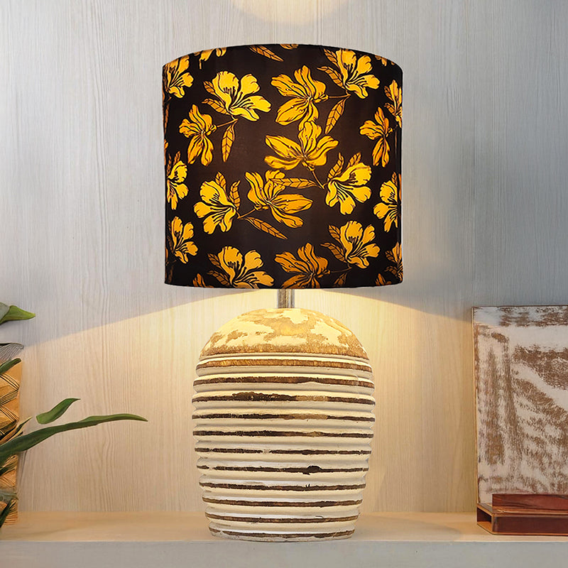 Iris Blooms Carved Fabric Table Lamp - Multicolor
