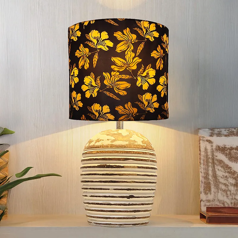 Iris Blooms Carved Fabric Table Lamp - Multicolor media 1