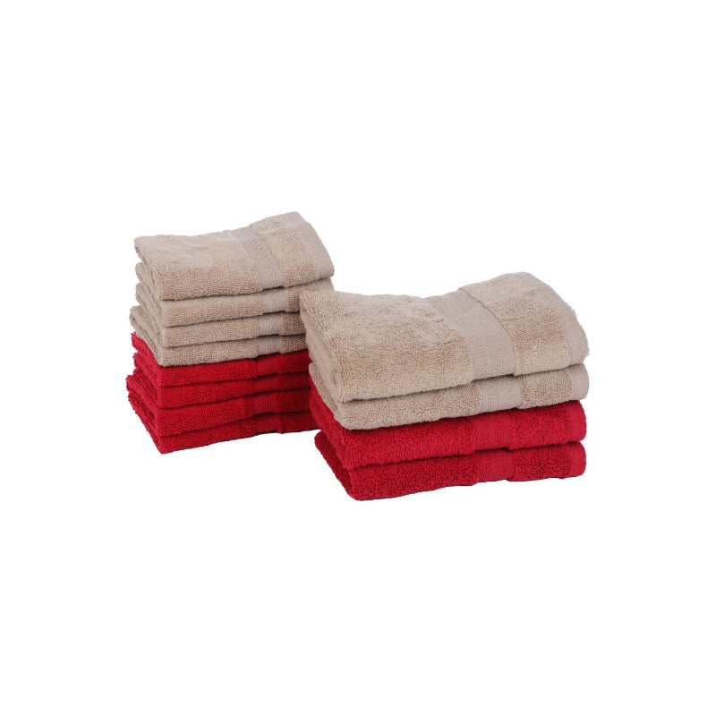 Miorah Hand & Face Towel Combo (Red & Beige) - Set Of Twelve media 4