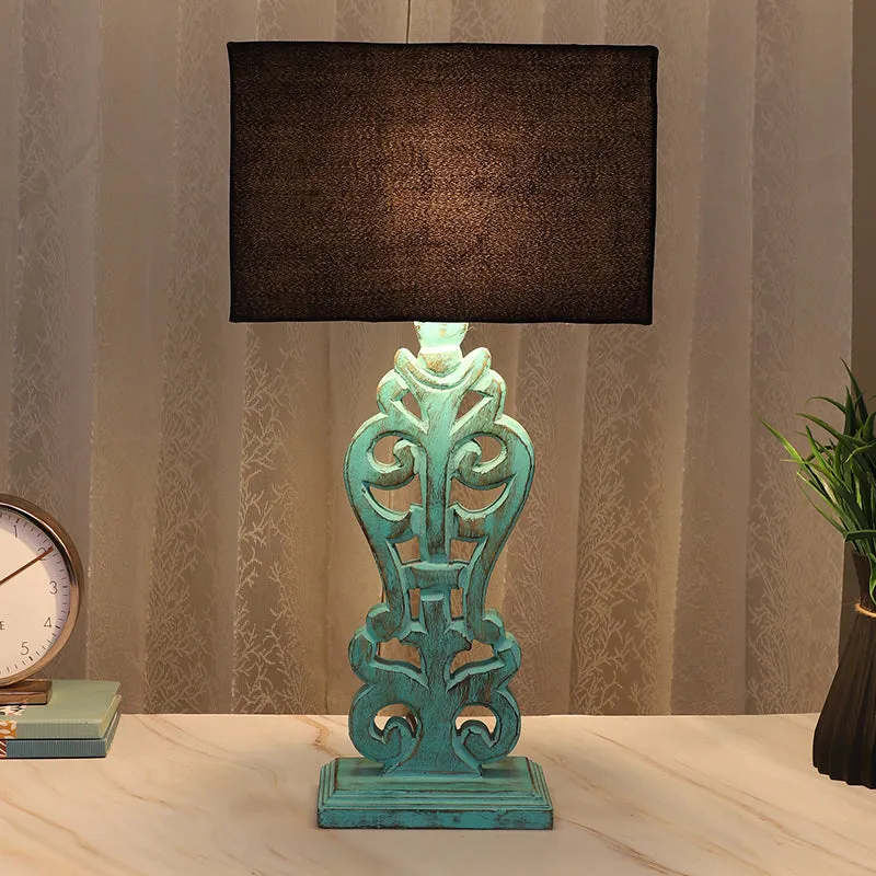 Urbane Deco Solid Mango Wood Table Lamp - Black,Blue media 1