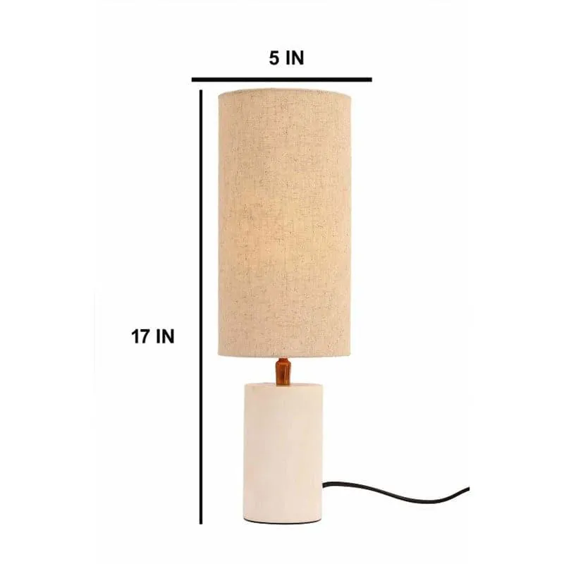 Cia Cylindrical Hand Crafted Marble Fabric Table Lamp - Beige,White media 4