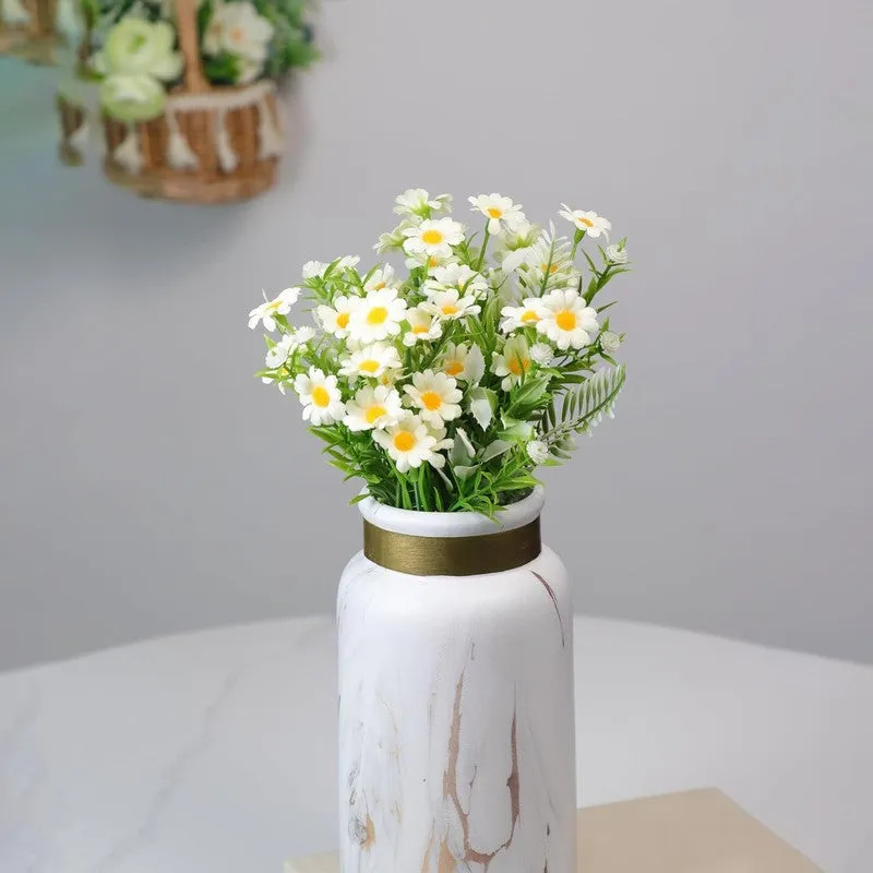 Bit-Daisy Silk Artificial Flower Stick - White & Yellow media 8