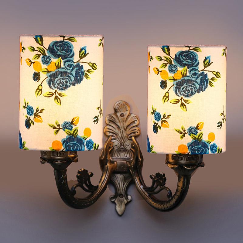 Vintage Blue Fleur Cylindrical Duo Fabric & Metal Wall Lamp