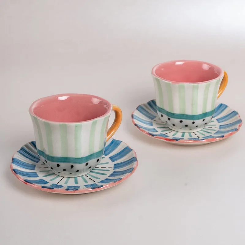Fleur Bleu Handpainted Ceramic Tea Cup & Saucer (240 mL Each)- Set of Two media 6