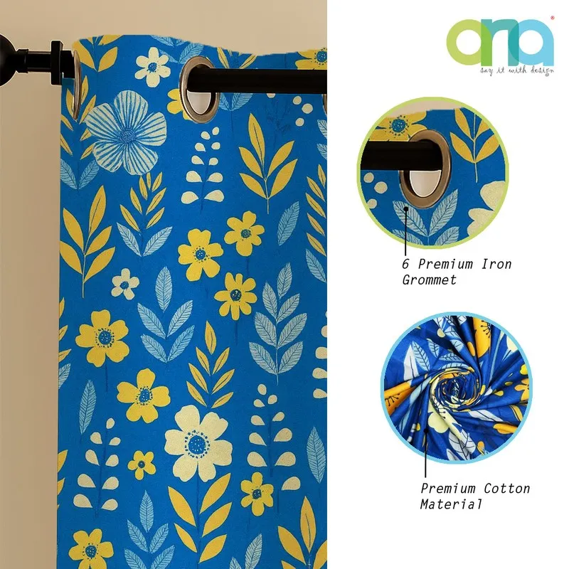 PetalPop Cotton Curtains (blue,yellow) - Set Of Two media 7