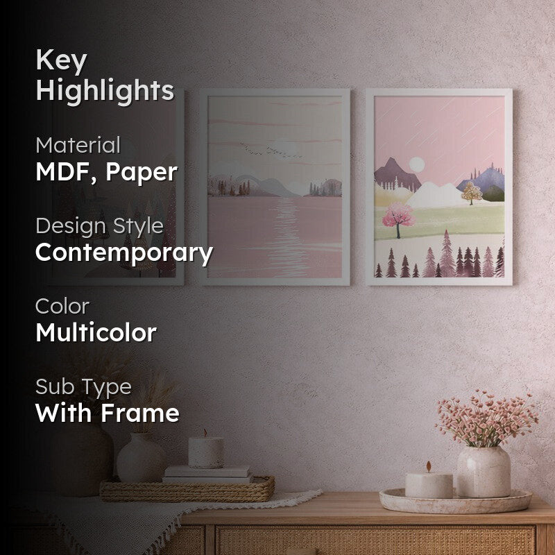 Misty Dreams Paper Wall Painting With MDF Frame - Set Of Three media 2