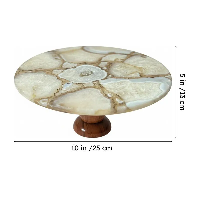 Emora Handcrafted Agate Cake Stand - White media 6