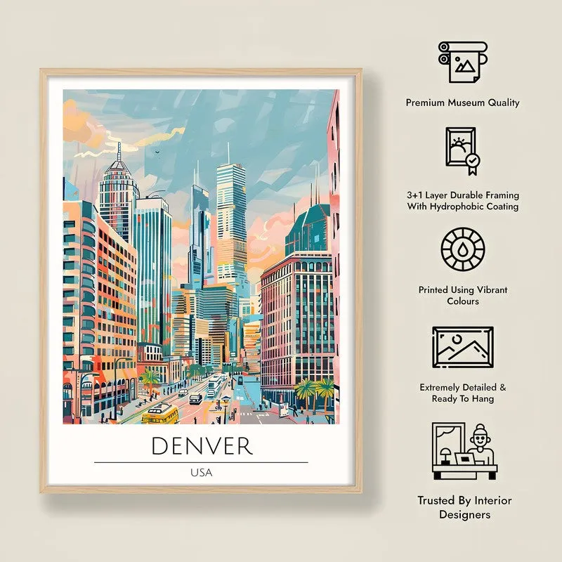 Vintage Denver Framed Canvas Archival Canvas Wall Painting - Natural Brown Frame media 8