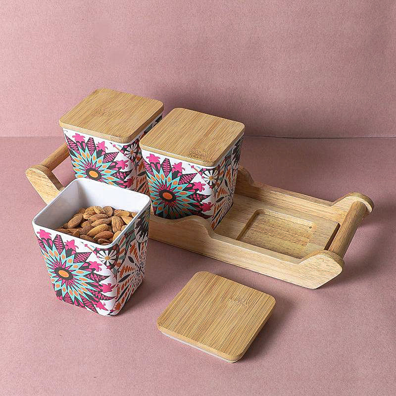 Juna Floral Condiment Container With Tray (750 mL Each) - Four Piece Set media 3