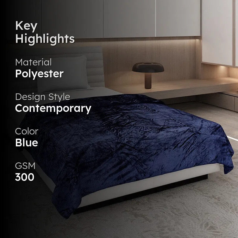 Monte Carlo Luxora Solid Polyester Blanket (Navy Blue) - 300 GSM media 2