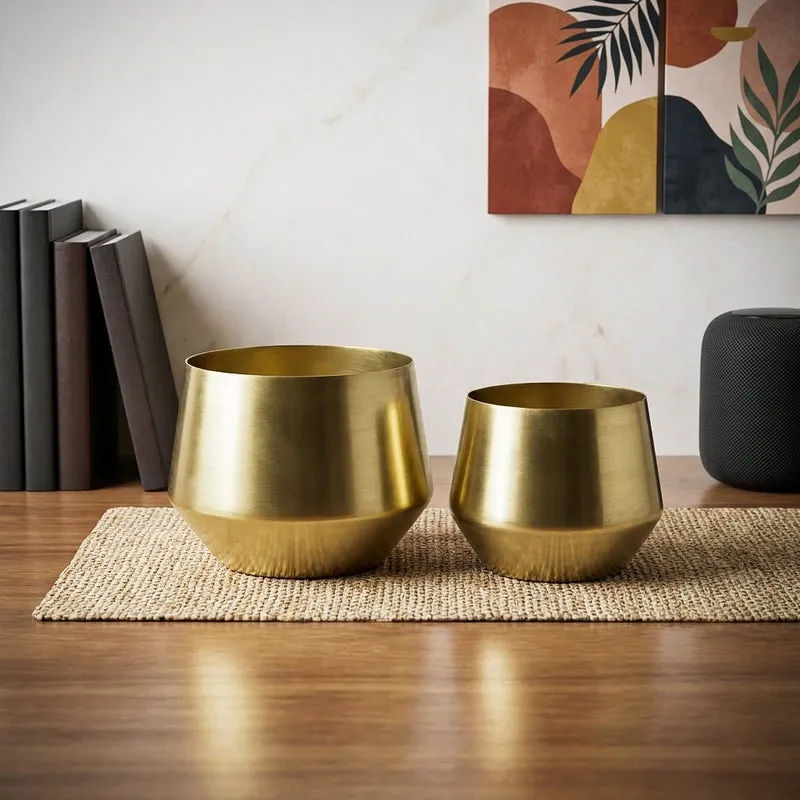 Simone Oak Planter (Gold) - Set Of Two media 1