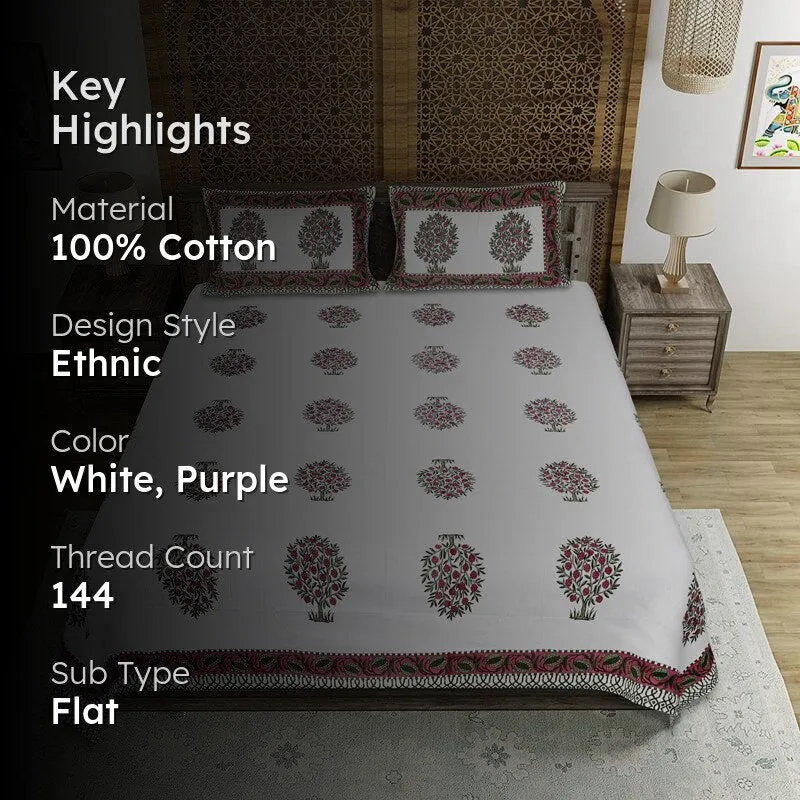 Chatur Floral Cotton Bedsheet (Violet) - 144 TC media 2