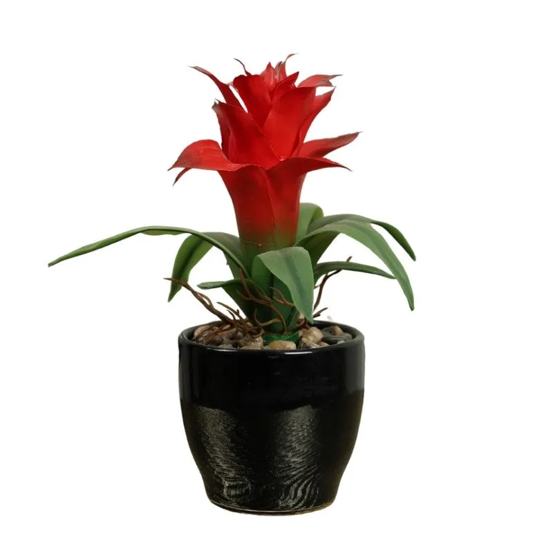 Artificial Small Ginger Lily Bonsai Plant With Ceramic Pot (Red) - 0.7 Feet media 3