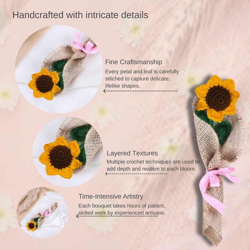 Crochet Handmade Sunflower Bouquet - Yellow media 5