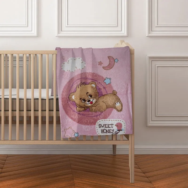 Snugsy Cartoon Woolen Kids Blanket (Pink) - 350 GSM media 1