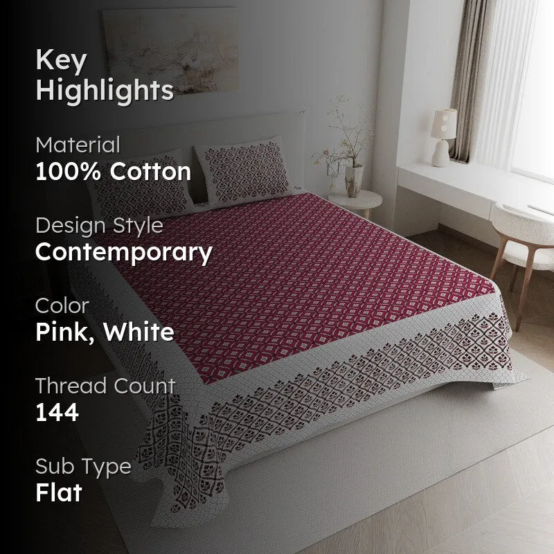 NobleNest Cotton Bedsheet (Pink) - 144 TC media 2