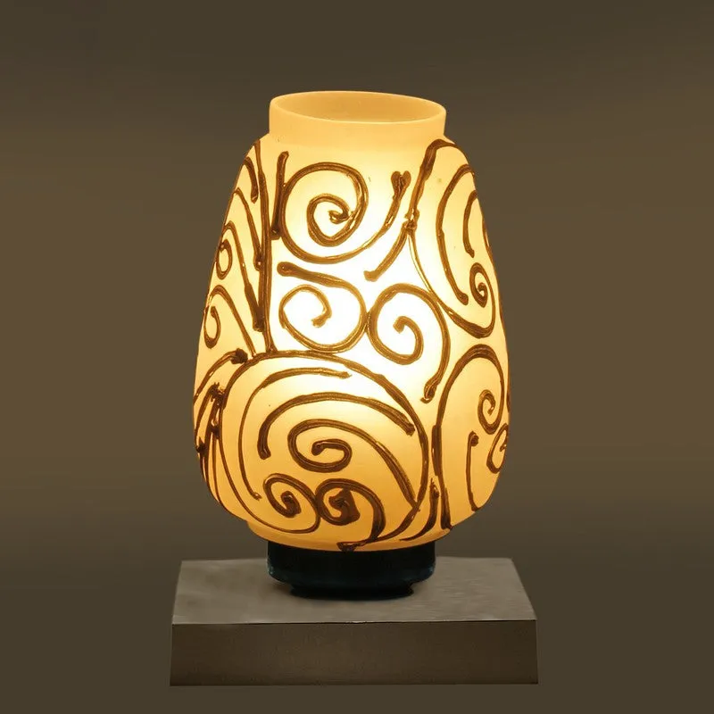 Lunellea Glass Wooden Table Lamp With Base - White & Gold media 8