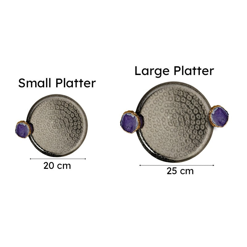 Samitha (Aluminum,Agate) Platter With Agate Decoration (Purple & Silver) - Set of Two media 5