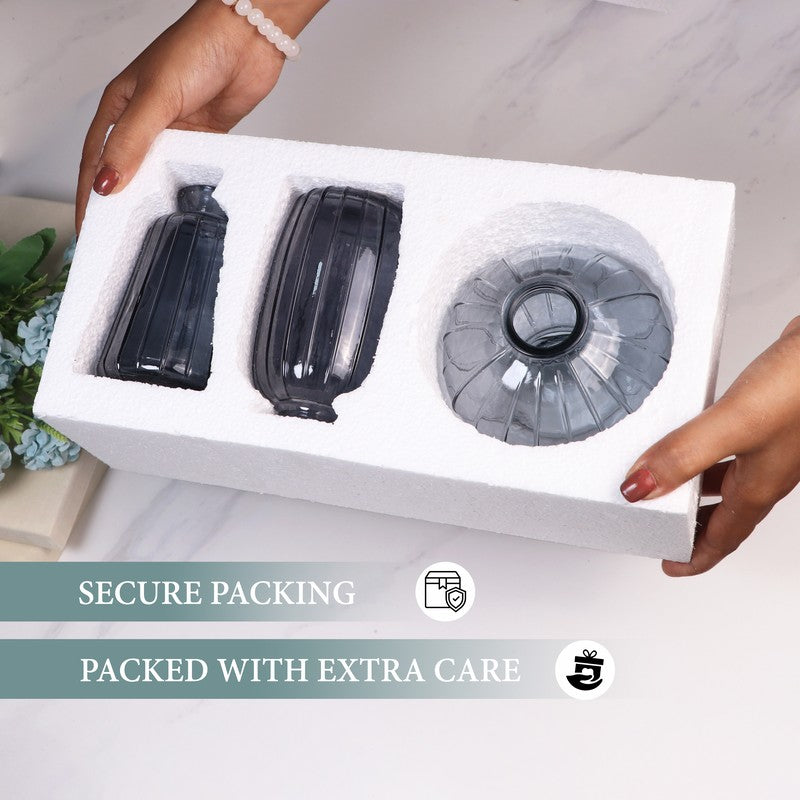 Petal Hue Home Glass Vase (Grey) - Set Of Three media 5
