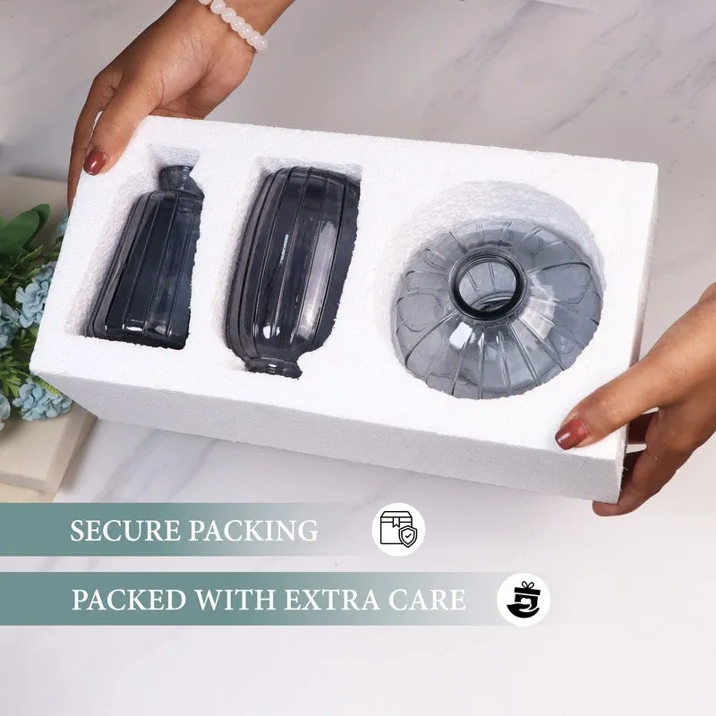 Petal Hue Home Glass Vase (Grey) - Set Of Three media 5