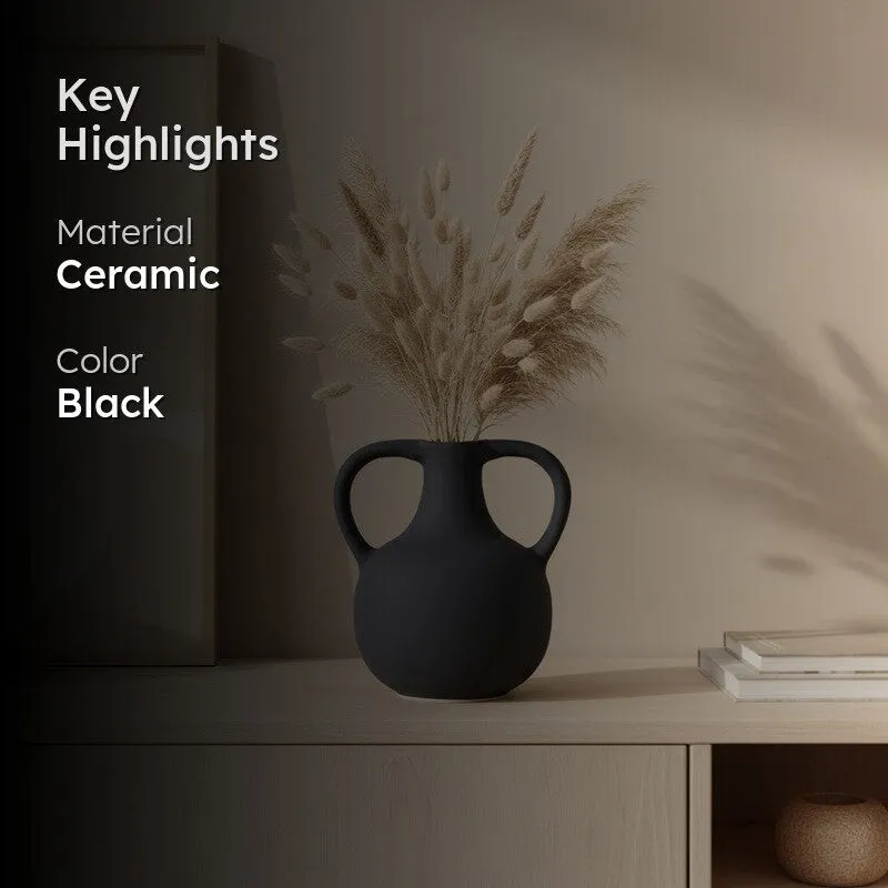 Matte Noir Loop Handle Ceramic Vase media 2