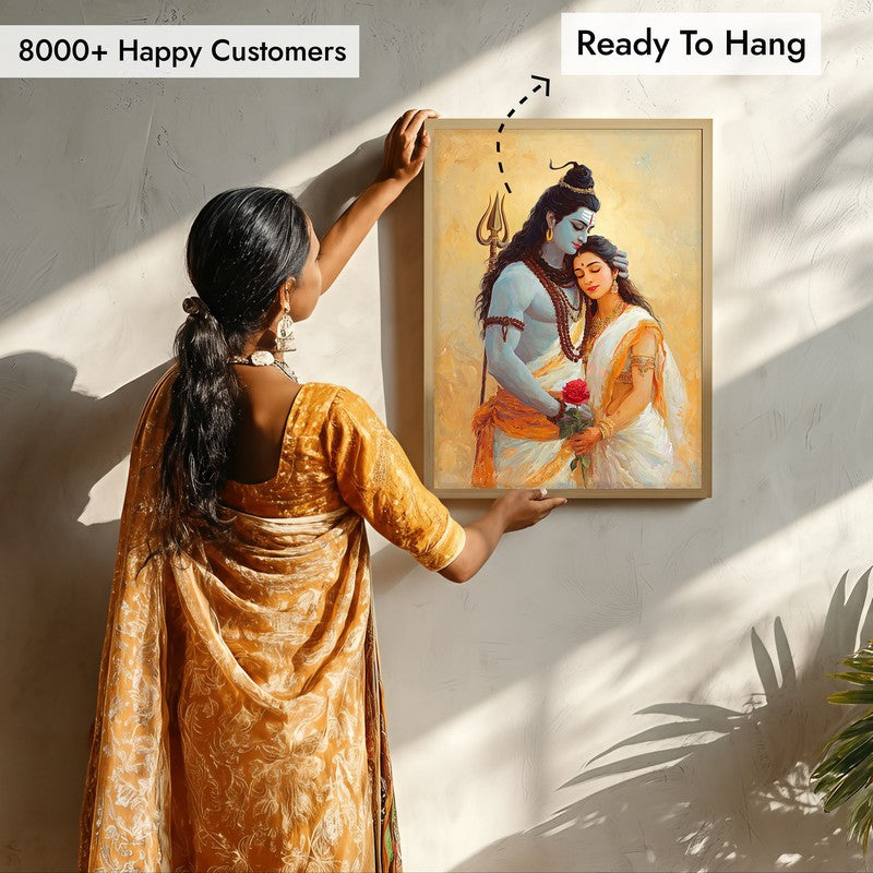 Lord Shiva and Parvati II Archival Paper Wall Art - Natural Brown Frame media 7