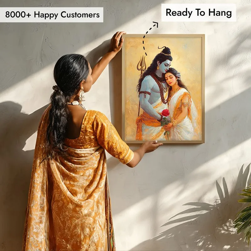 Lord Shiva and Parvati II Archival Paper Wall Art - Natural Brown Frame media 7