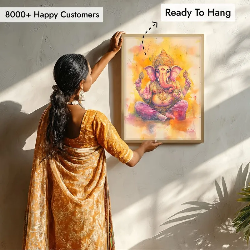 Divine Vakratunda Spiritual Archival Paper Wall Painting - Natural Brown Frame media 7