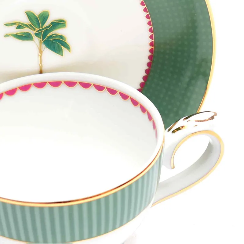 Gilded Mayura 24k Gold Brushed Porcelain Tea Cup & Saucer (300 mL) - Set of Six media 7