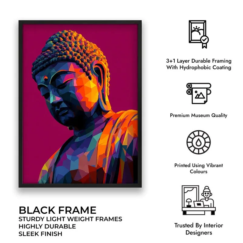 Prismatic Peace Buddha Archival Paper Wall Painting With Black Frame media 9