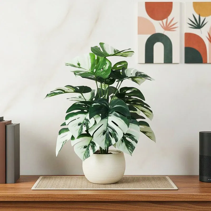Leafvine Artificial Monstera Plant With Black Plastic Pot - 2.5 Feet media 1