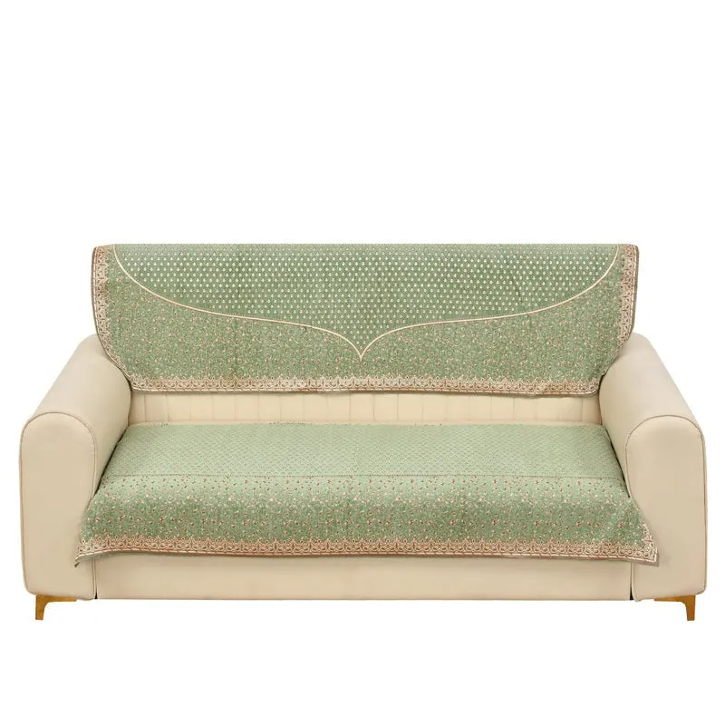 Petite Leaves Chenille Sofa Cover - Green media 6