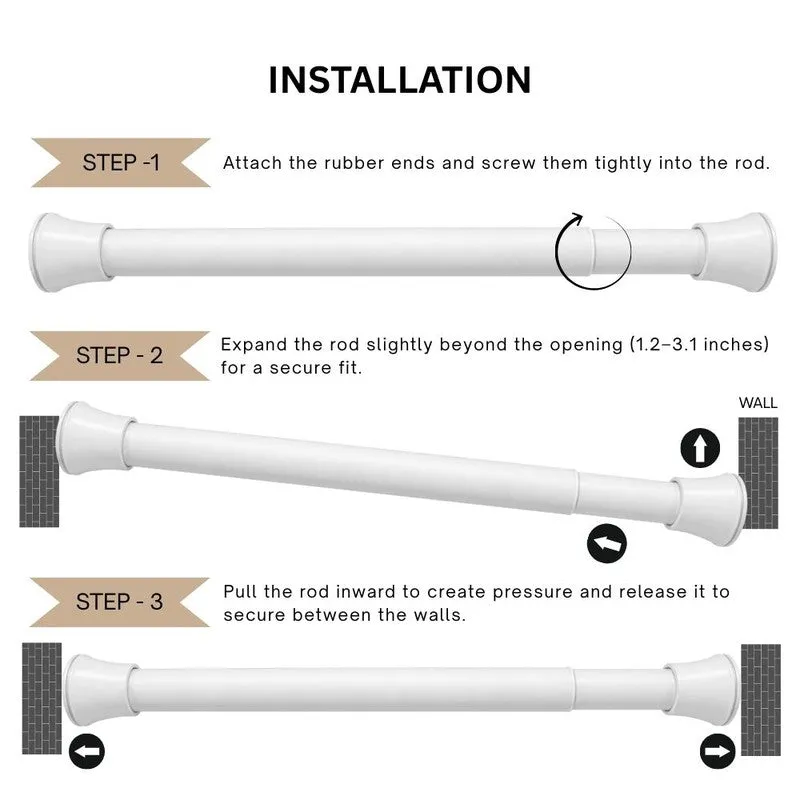 Slide Fit Extendable Metal No Drill Curtain Tension Rod - White media 6