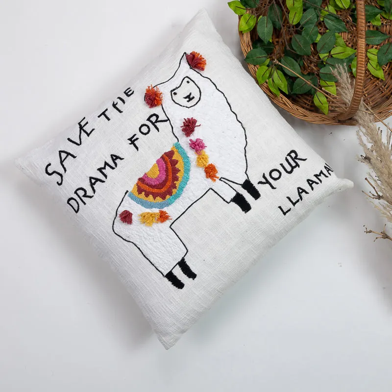 Drama Llama Embroidered Cushion Cover media 5