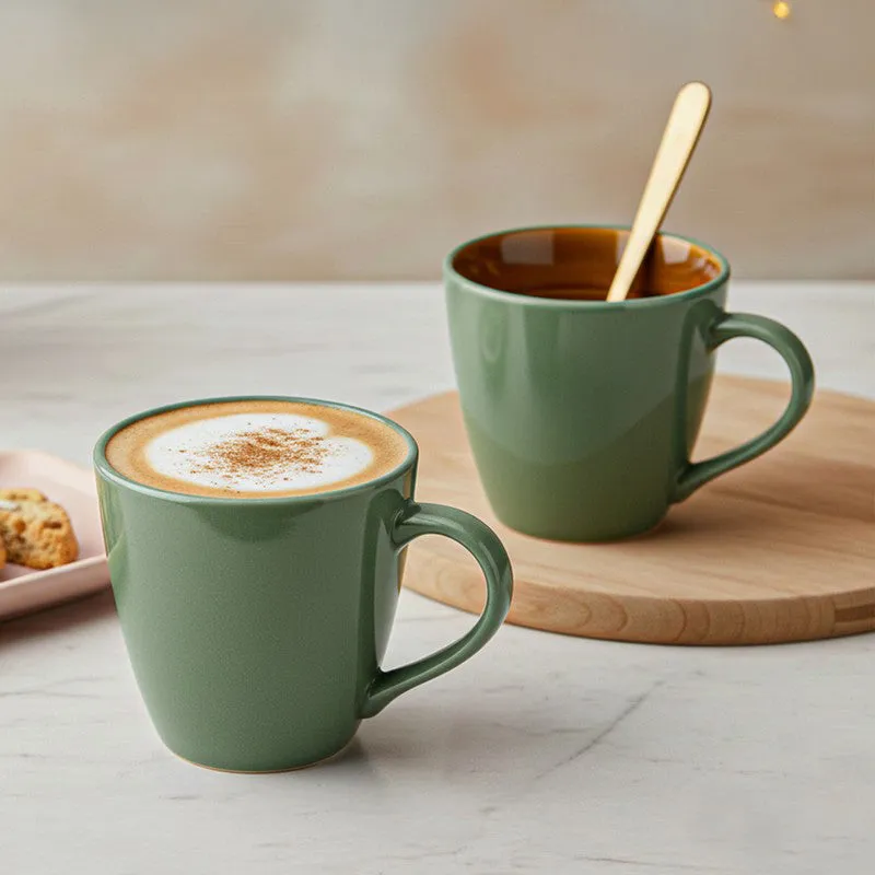 Karvaa Ceramic Coffee Mug (Forest Green/350 mL Each) - Set Of Two media 1