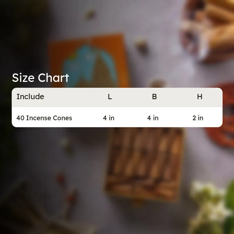 Size chart graphic for the incense cone set