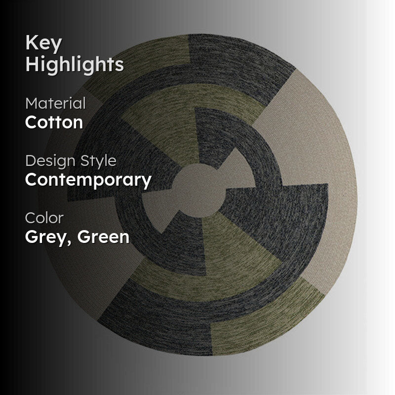 Estro Round Cotton Rug - Green & Grey media 2