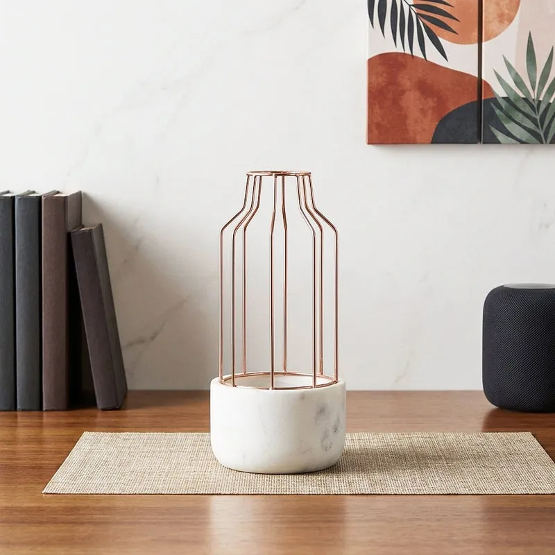 Copper Mesh Eartha Hand Crafted Marble Planter - White media 1