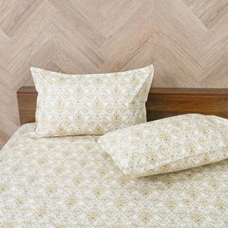 Geome Floral Cotton Bedsheet (Beige) - 180 TC media 4