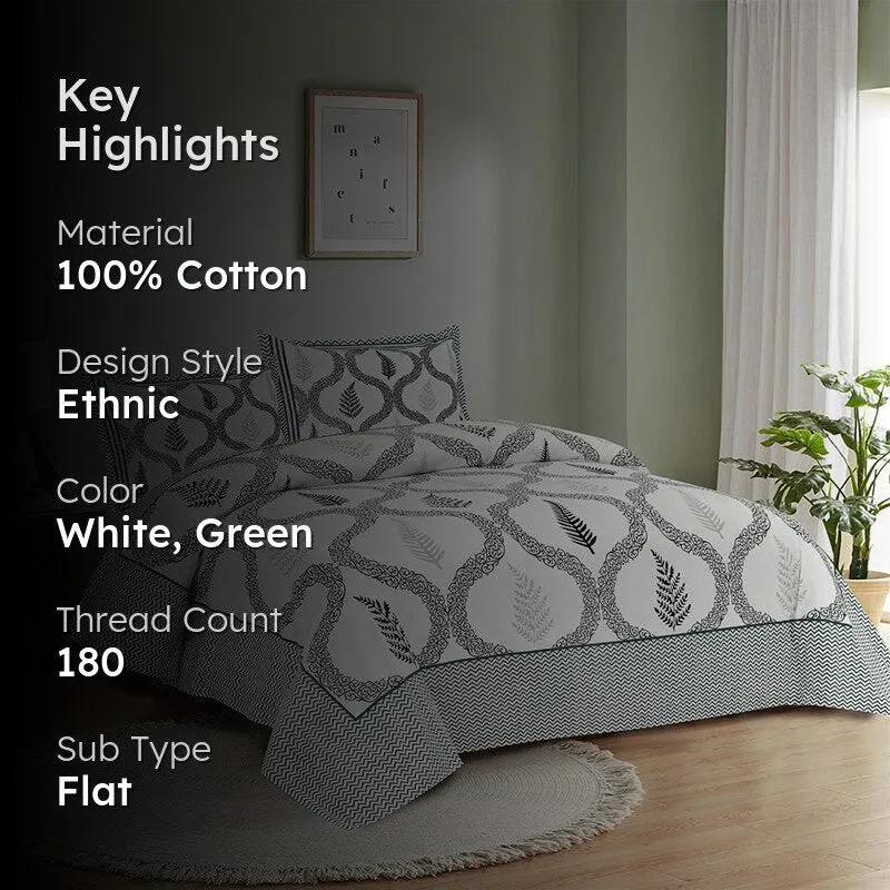 Moneem Printed Cotton Bedsheet (Green) - 180 TC media 2
