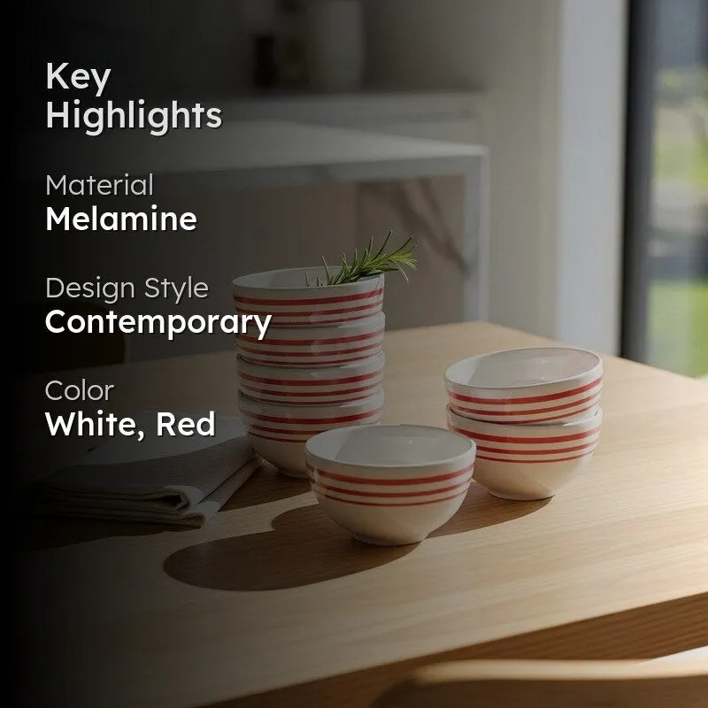 Red Lines Melamine Snack Bowls (300 mL Each) - Set of Six - 2