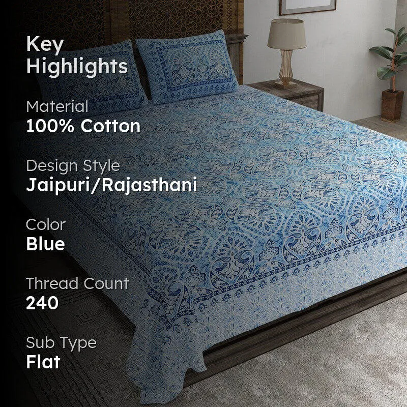 Craftar Cotton Bedsheet (Blue) - 240 TC media 2