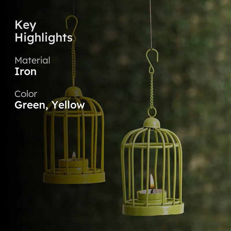 Cage Shape Tea Light Candle Holder - Green & Yellow media 2