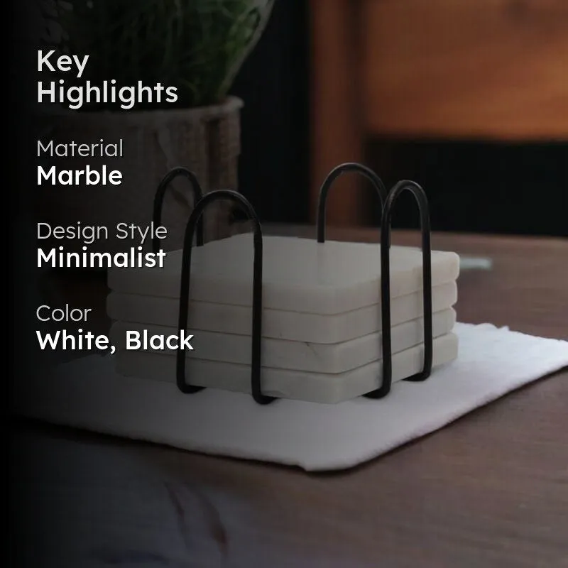Square Marble Coaster With Stand- Set Of Four media 2