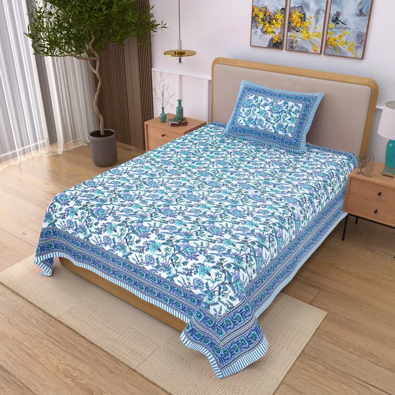 Bahaara Jaipuri Cotton Bedsheet (Blue) - 144 TC media 1