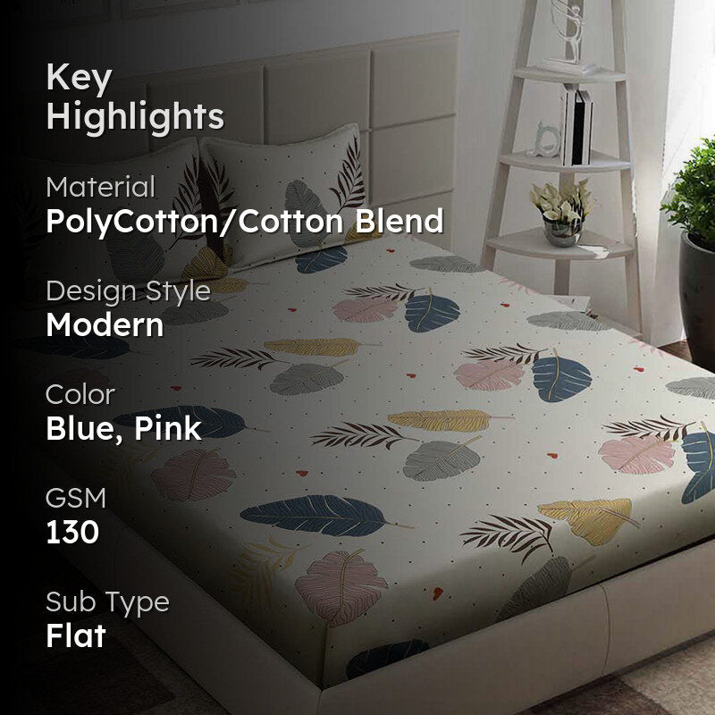 Tropical Leaves Floral Bedsheet - 130 GSM media 2