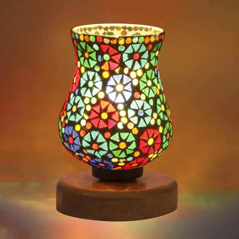 Aureline Mosaic Glass Table Lamp With Wooden Base - Multicolor media 7