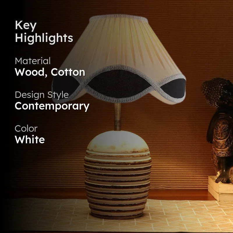 Skylexa Cotton Table Lamp With Wooden Base - White media 2